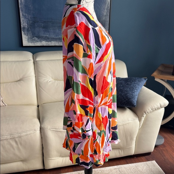 Beach, cover-up Vibrant Multicolor Leaf Pattern Dress - Picture 4 of 10